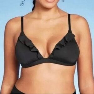 Shade & Shore Triangle Ruffle Black Bikini Top Size Small